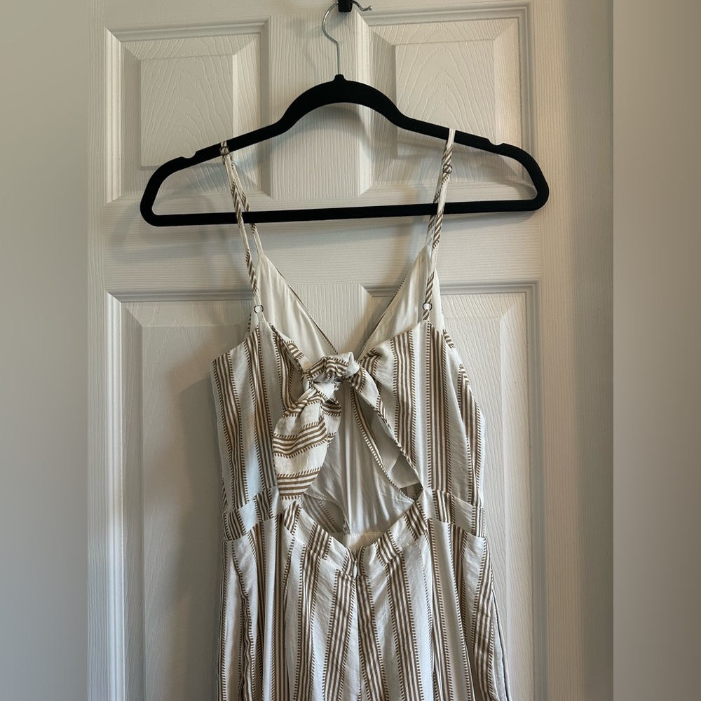 Lush Cream and Tan Striped Jumpsuit - Picture 3 of 8